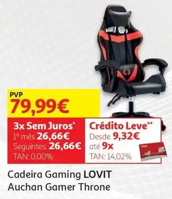 Auchan Cadeira Gaming LOVIT Auchan Gamer Throne promoção