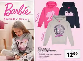 Lidl Barbie Camisola Sweat para Rapariga/ Senhora promoção