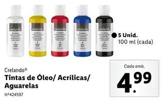 Lidl Crelando Tintas de Óleo/ Acrílicas/ Aguarelas promoção