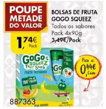 Pingo Doce Bolsas de Fruta Gogo Zqueez Pack 4x90g promoção