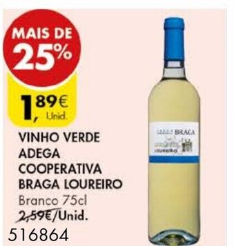 Pingo Doce Vinho Verde Adega Cooperativa Braga Loureiro 75cl promoção
