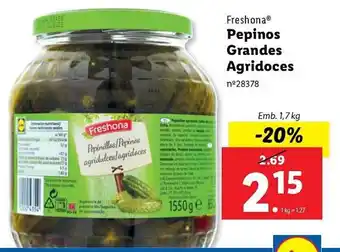 Lidl Freshona Pepinillos/Pepines agridulces/agridoces Emb. 1,7 kg promoção