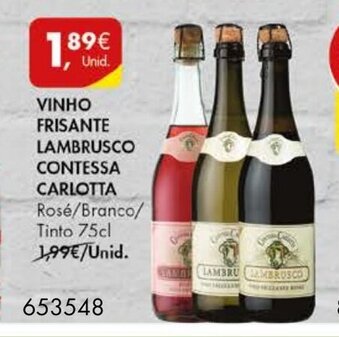 Pingo Doce Vinho Frisante Lambrusco Contessa Carlotta 75cl promoção