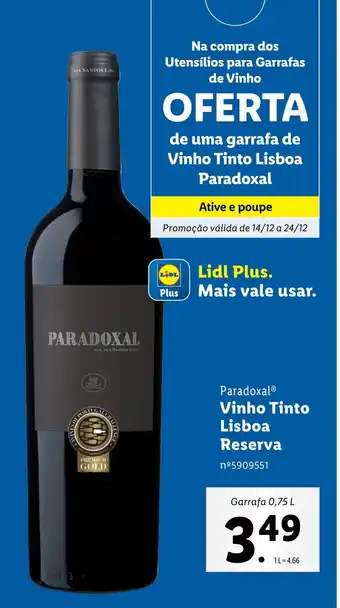 Lidl Paradoxal Vinhpo Tinto Lisboa Reserva Garrafa 0,75 L promoção