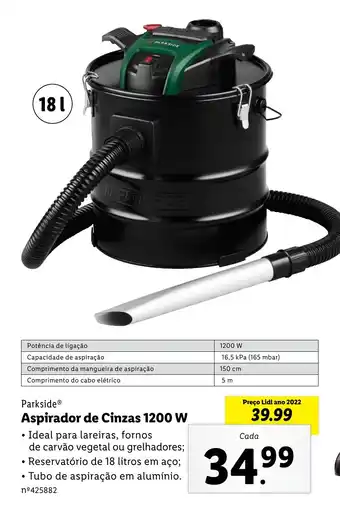 Lidl Parkside Aspirador de Cinzas 1200 W promoção