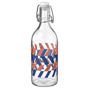 IKEA Korken garrafa c/tampa, vidro transparente c/padrão/azul forte laranja forte, 0.5 l promoção