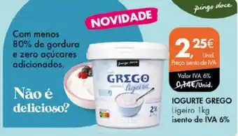 Pingo Doce IOGURTE GREGO Ligeiro 1kg promoção