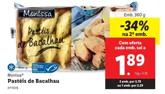 Lidl Monissa Pastéis de Bacalhau Emb. 360 g promoção