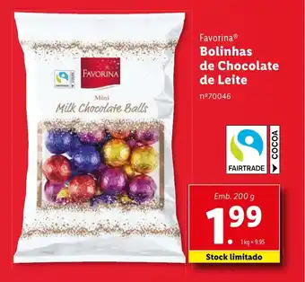 Lidl Favorina Bolinhas de Chocolate de Leite Emb. 200 g promoção