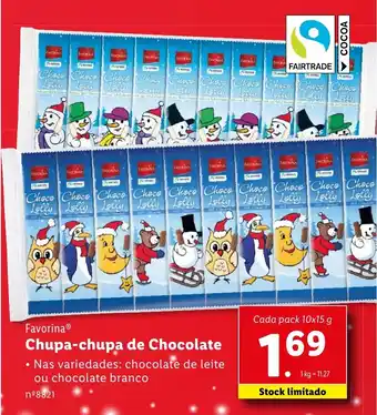 Lidl Favorina Chupa-chupa de Chocolate Cada pack 10x15 g promoção