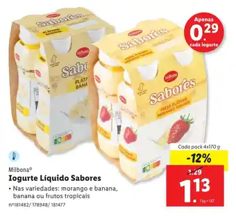 Lidl Milbona Iogurte Líquido Sabores Cada pack 4x170 g promoção