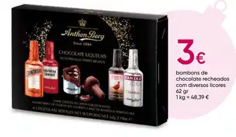 bombons de chocolate recheados com diversos licores 62 gr
