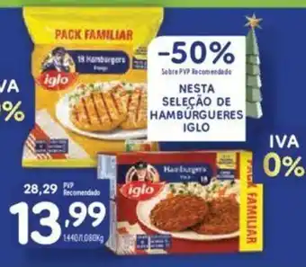 Minipreço NESTA SELEÇÃO DE HAMBURGUERES IGLO promoção