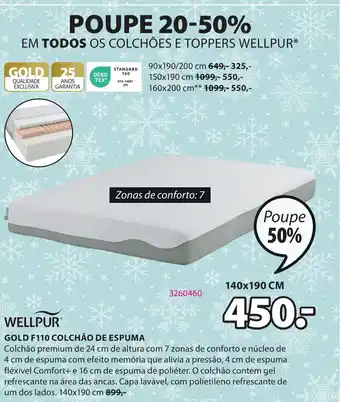 JYSK WELLPUR GOLD F110 COLCHÃO DE ESPUMA promoção