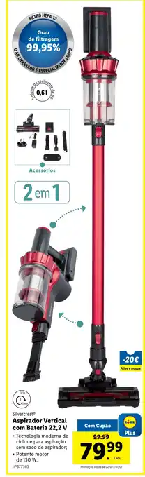 Lidl Silvercrest Aspirador Vertical com Bateria 22,2 V promoção