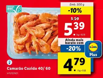 Lidl Camarão Cozido 40/60 Emb. 500 g promoção