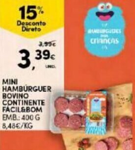 Continente Mini Hambúrguer Bovino Continente Facil & Bom 400g promoção