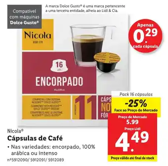 Lidl Nicola Cápsulas de Café Pack 16 cápsulas promoção