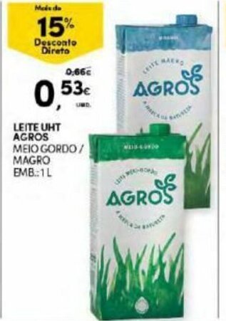 Continente Leite UHT Agros 1L promoção