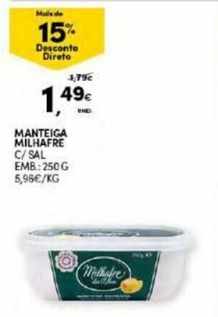Manteiga Milhafre C/Sal 250g
