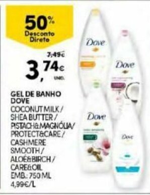 Continente Gel de Banho Dove 750ml promoção