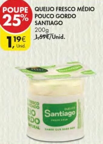 Pingo Doce Queijo Fresco Médio Pouco Gordo Santiago 200g promoção