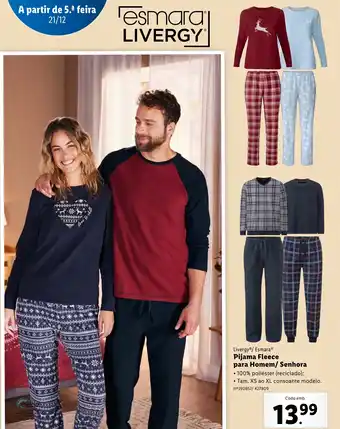 Lidl Livergy/ Esmara Pijama Fleece para Homem/ Senhora promoção