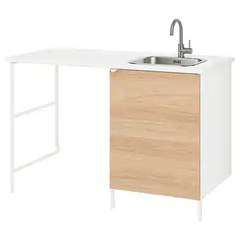 IKEA Enhet combinação de arrumação, branco/efeito carvalho, 139x63.5x87.5 cm promoção