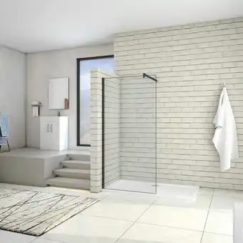 Brico Depôt Walk in mampara de ducha fijo (88-90)x200cm,negro mate,8mm antical con barra de 90cm promoção