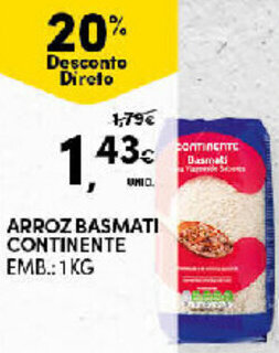 Continente Arroz Basmati Continente 1kg promoção