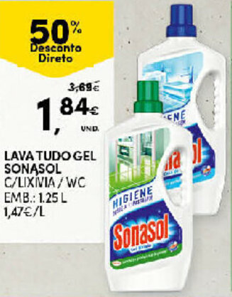 Continente Lava Tudo Gel Sonasol 1,25L promoção