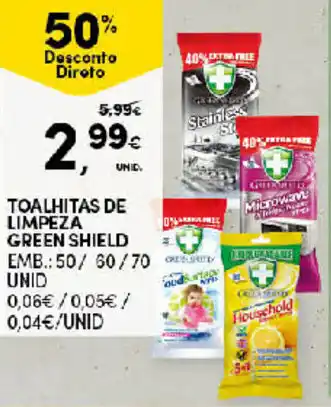 Continente Toalhitas de Limpeza Green Shield 50/60/70 Unid promoção