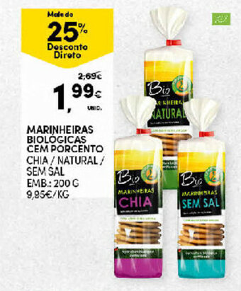 Continente Marinheiras Biológicas Cem Porcento 200g promoção
