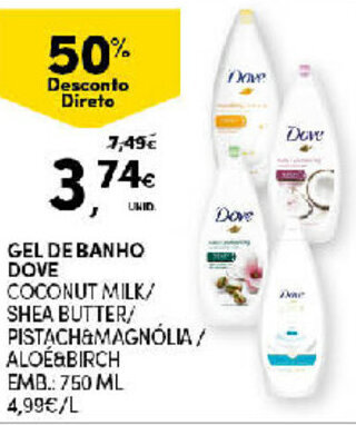 Continente Gel de Banho Dove 750ml promoção