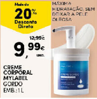 Continente Creme Corporal MyLabel Gordo 1L promoção