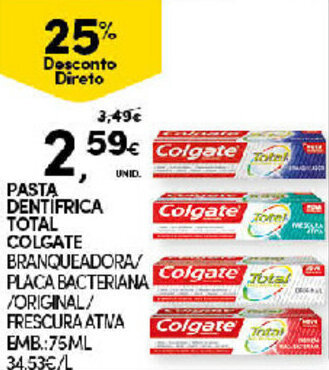Continente Pasta Dentífrica Total Colgate 75ml promoção