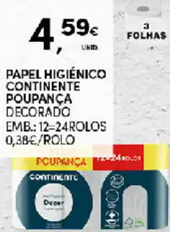 Continente Papel Higiénico Continente Poupança 12-24 Rolos promoção