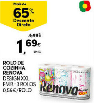 Continente Rolo de Cozinha Renova XXL 3 rolos promoção
