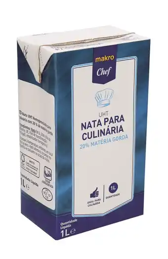 Makro Metro chef nata uht culinaria 20% meio gordo 6 x 1 l promoção