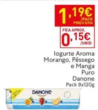 Recheio logurte Aroma Morango, Pêssego e Manga Puro Danone Pack 8x120g promoção
