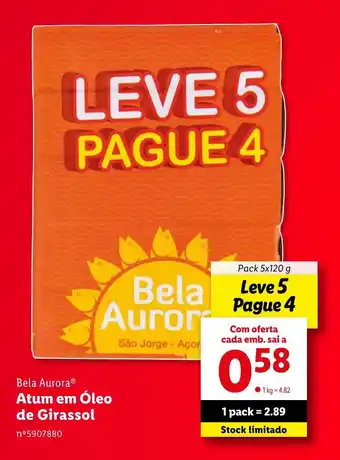 Lidl Bela Aurora Atum em Óleo de Girassol promoção