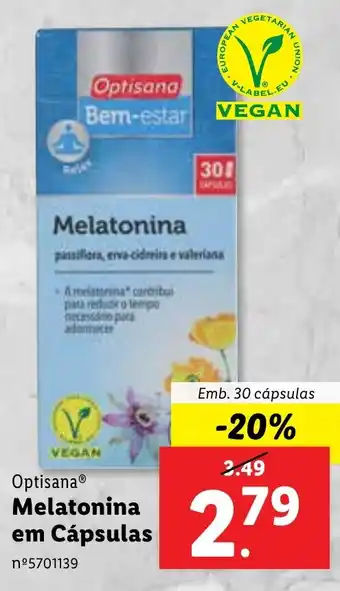 Lidl Optisana Melatonina em Cápsulas Emb. 30 cápsulas promoção