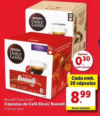 Lidl Nescafé Dolce Gusto Cápsulas de Café Sical/ Buondi Cada emb. 30 cápsulas promoção