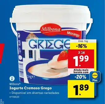 Lidl Milbona Iogurte Cremoso Grego Emb. 1 kg promoção
