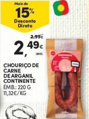 Continente Chouriço de Carne de Arganil Continente 220g promoção