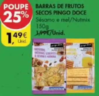 Pingo Doce Barras de Frutos Secos Pingo Doce 150g promoção