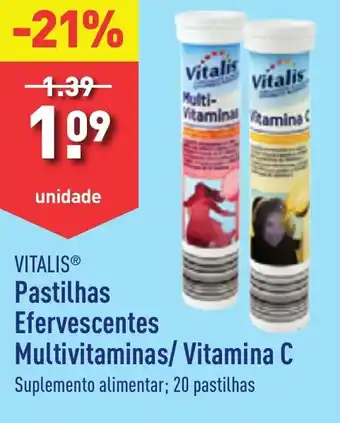ALDI VITALIS Pastilhas Efervescentes Multivitaminas/ Vitamina C Suplemento alimentar; 20 pastilhas promoção
