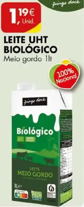Pingo Doce LEITE UHT BIOLÓGICO Meio gordo 1lt promoção