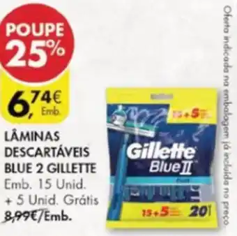 Pingo Doce Lâminas Descartáveis Blue 2 Gillette 15 Unid promoção