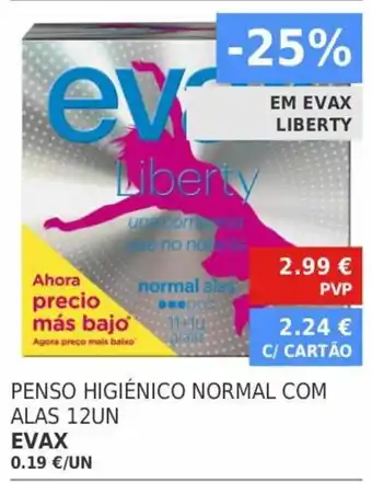 Minipreço Penso Higiénico Normal com Alas 12UN Evax promoção